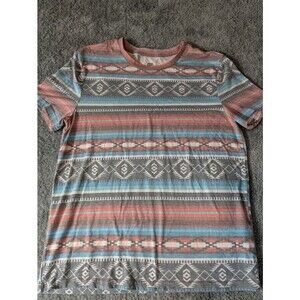 Rock & Roll Denim Top Womens Size Small Aztec Print Multicolor Short Sleeve